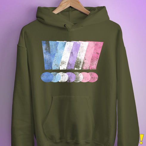 Bigender Pride Grunge Exclamation Points Hoodie - Army